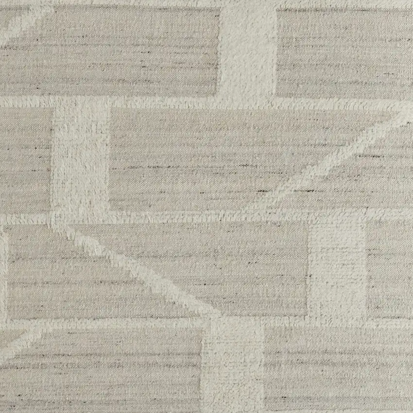 Tan and Ivory Wool Geometric Hand Woven Area Rug Photo 8
