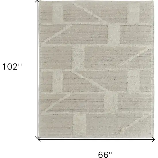 Tan and Ivory Wool Geometric Hand Woven Area Rug Photo 3