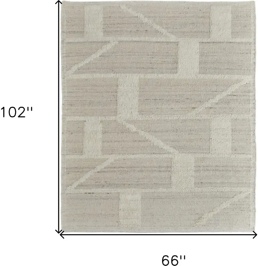 Tan and Ivory Wool Geometric Hand Woven Area Rug Photo 3