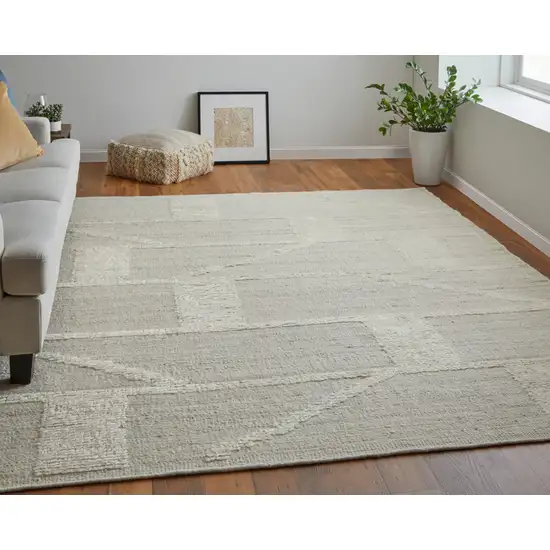 Tan and Ivory Wool Geometric Hand Woven Area Rug Photo 9