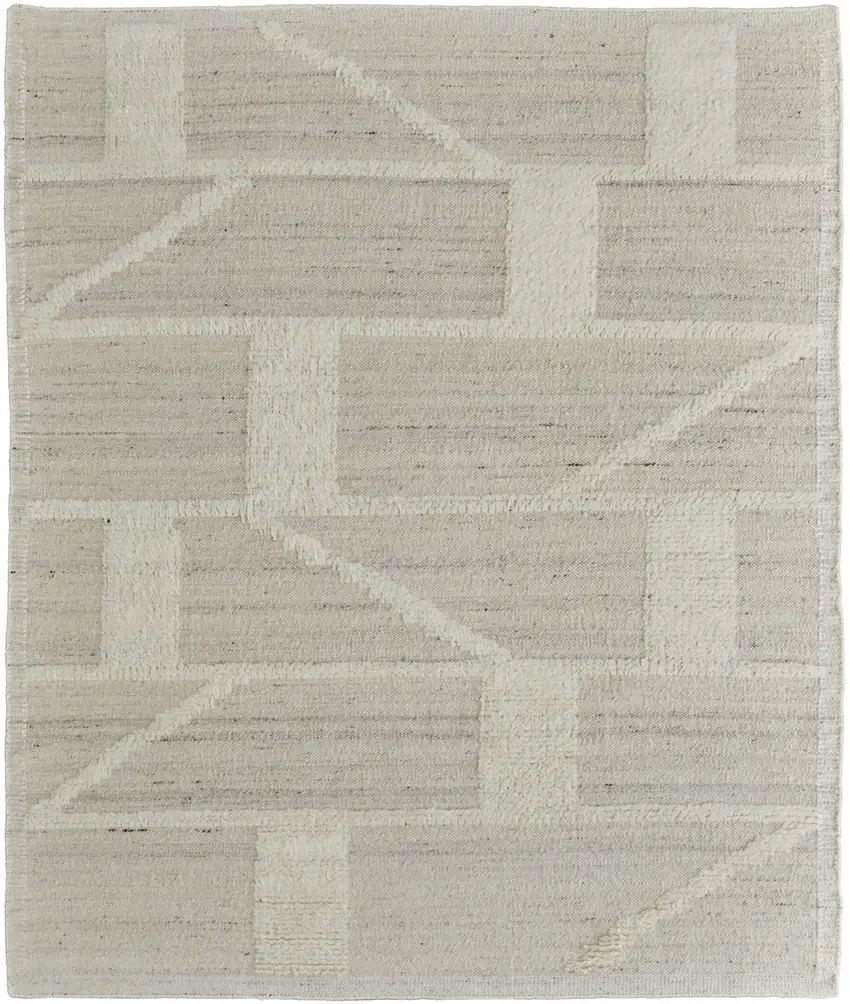 Tan and Ivory Wool Geometric Hand Woven Area Rug Photo 2