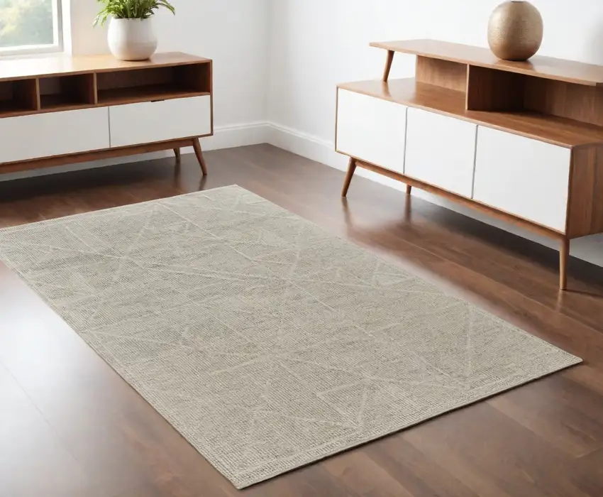 Tan and Ivory Wool Hand Knotted Area Rug Photo 1
