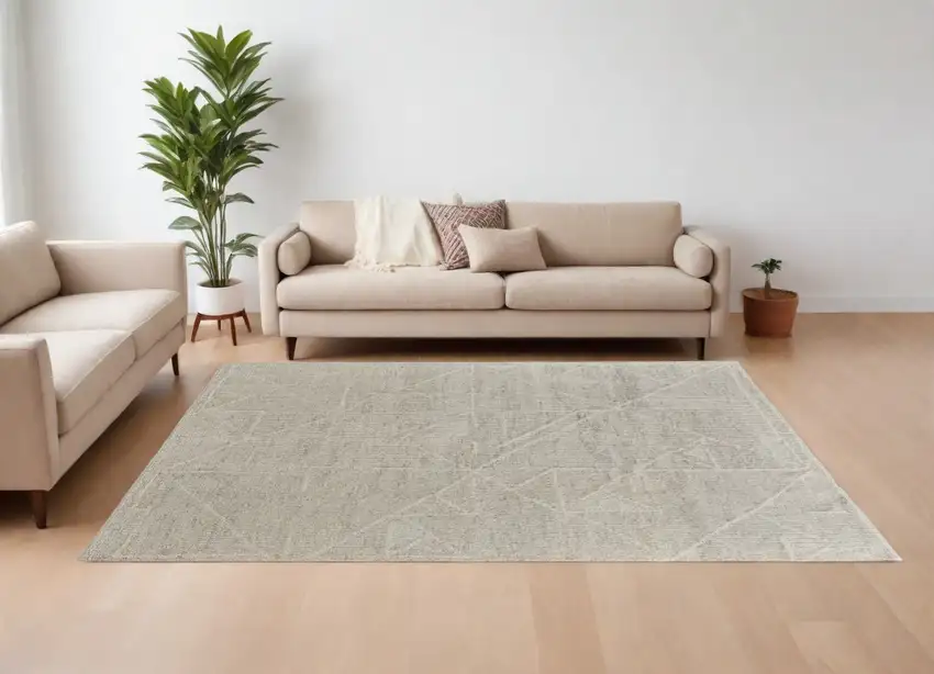 Tan and Ivory Wool Hand Knotted Area Rug Photo 1