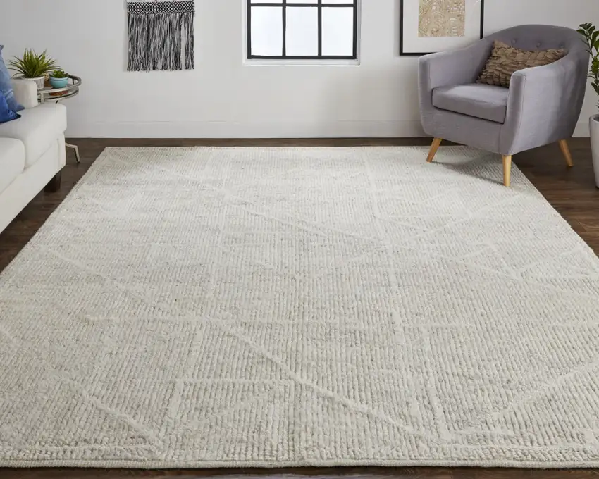 Tan and Ivory Wool Hand Knotted Area Rug Photo 9