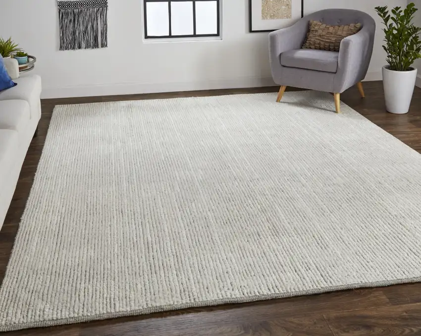 Tan and Ivory Wool Hand Knotted Area Rug Photo 9