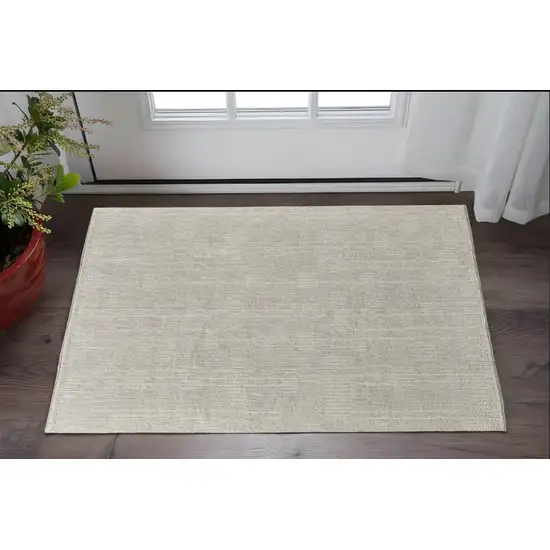 Tan and Ivory Wool Hand Knotted Area Rug Photo 1