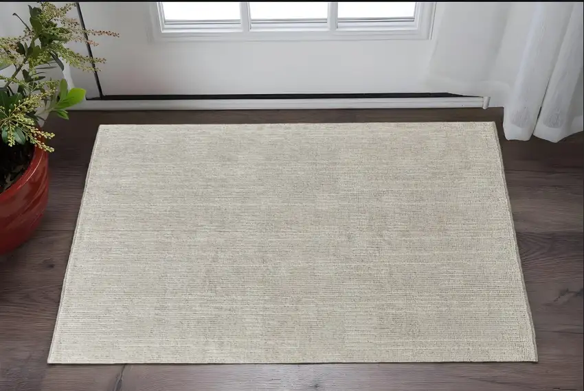 Tan and Ivory Wool Hand Knotted Area Rug Photo 1
