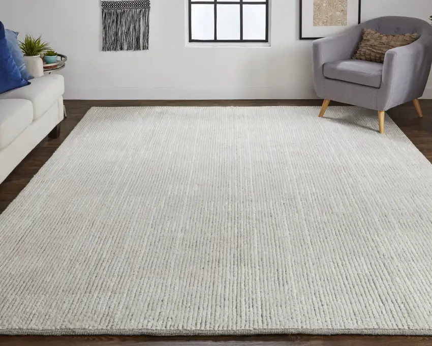 Tan and Ivory Wool Hand Knotted Area Rug Photo 9