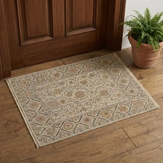 Tan and Red Wool Oriental Hand Knotted Area Rug Photo 1