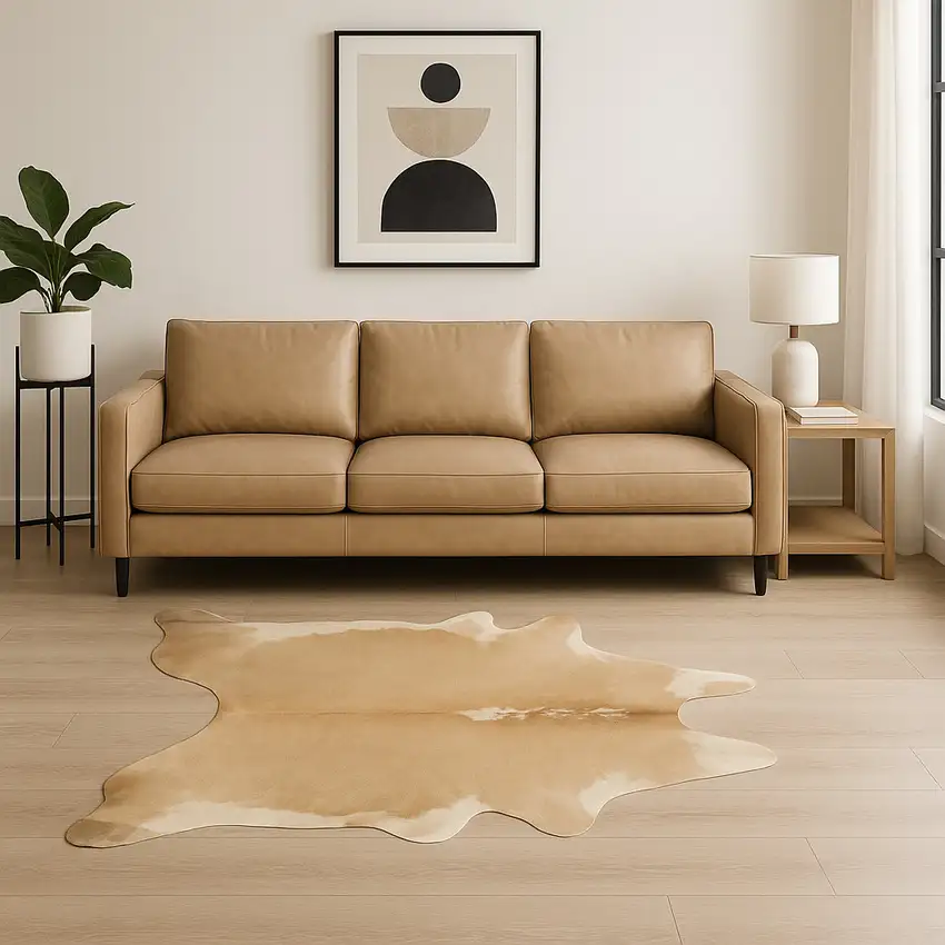 Tan And White Cowhide Cowhide Print Area Rug Photo 1
