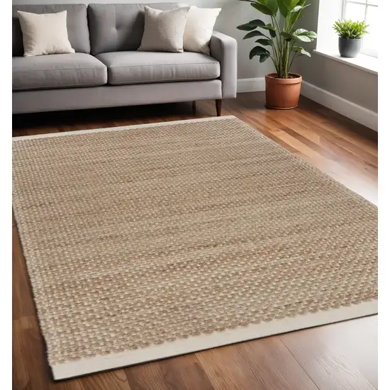 Tan and White Detailed Woven Area Rug Photo 1