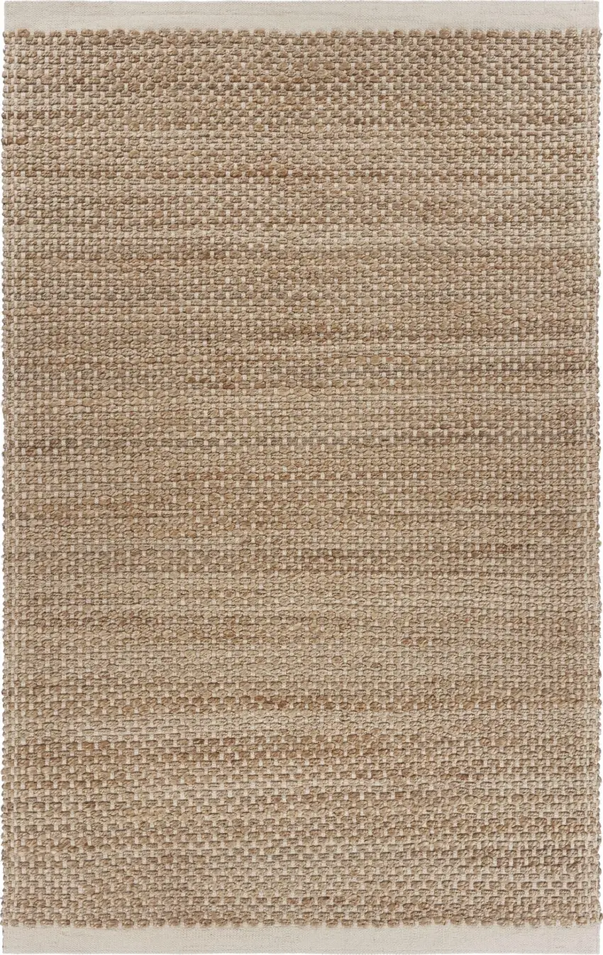 Tan and White Detailed Woven Area Rug Photo 1
