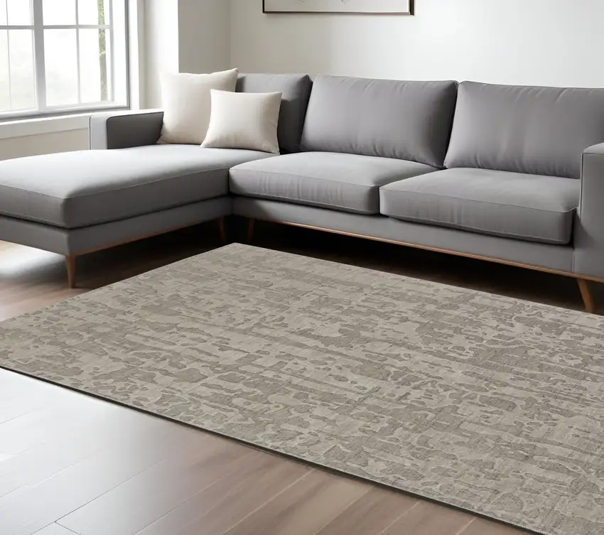 Taupe Abstract Hand Woven Area Rug Photo 1