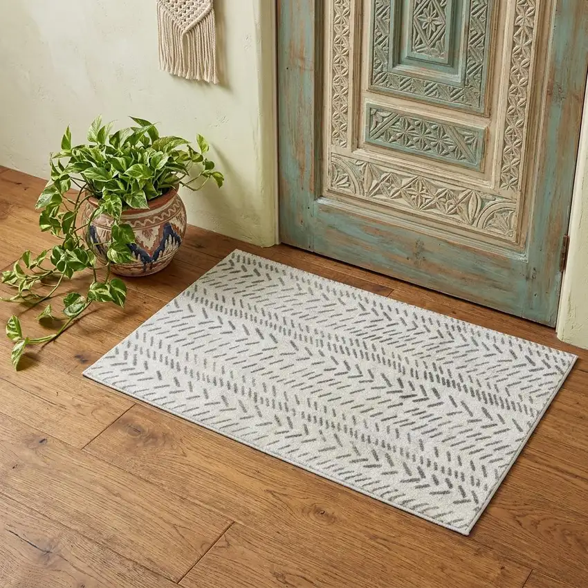 Taupe Abstract Machine Tufted Area Rug With UV Protection Photo 1