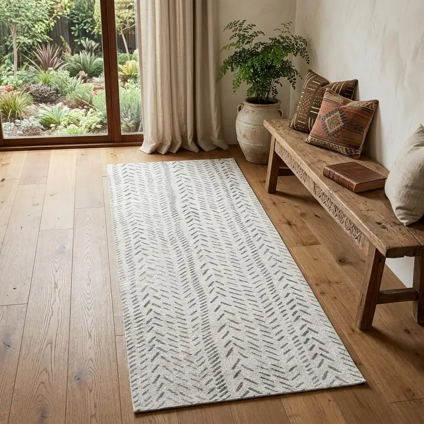 2' X 6' Taupe Abstract Machine Tufted Runner Rug With UV Protection Photo 1