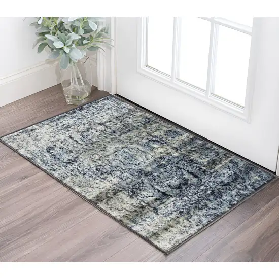 Taupe Abstract Power Loom Distressed Stain Resistant Area Rug Photo 1