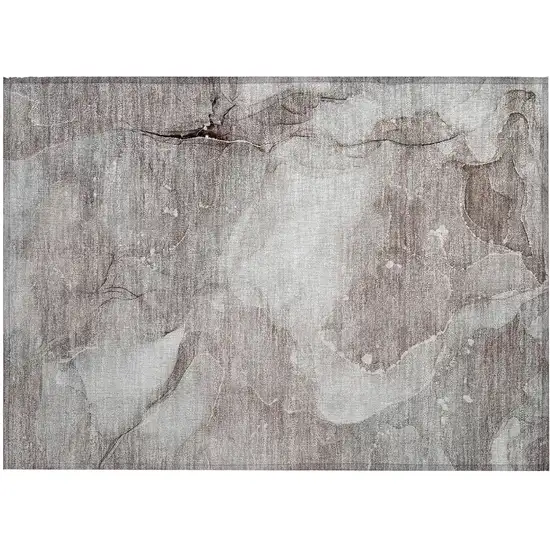 Taupe Abstract Washable Non Skid Indoor Outdoor Area Rug Photo 2