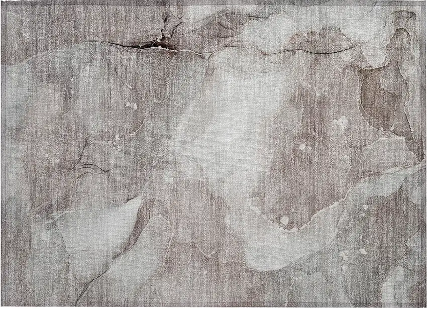 Taupe Abstract Washable Non Skid Indoor Outdoor Area Rug Photo 2