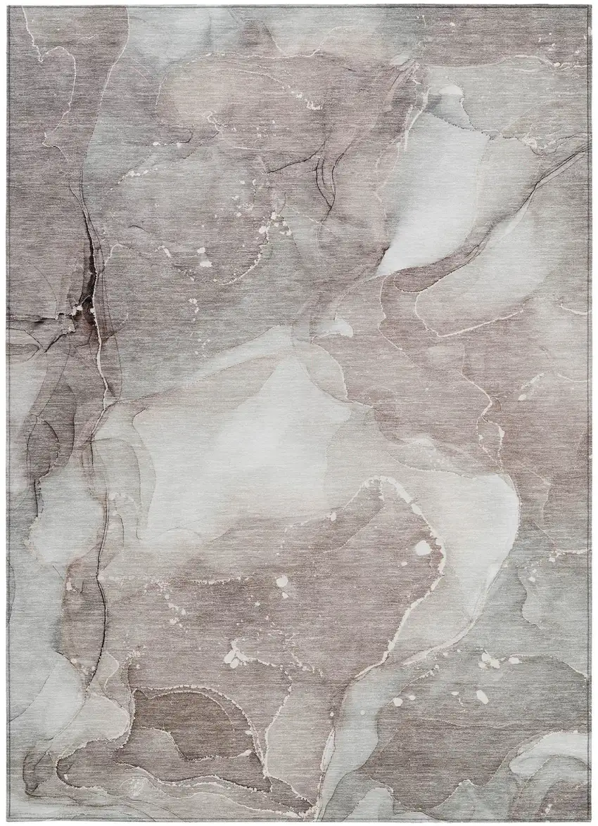 Taupe Abstract Washable Non Skid Indoor Outdoor Area Rug Photo 5