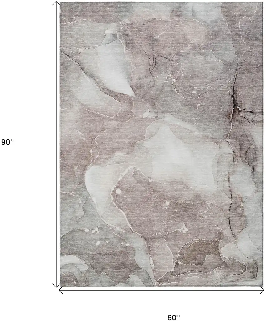 Taupe Abstract Washable Non Skid Indoor Outdoor Area Rug Photo 3
