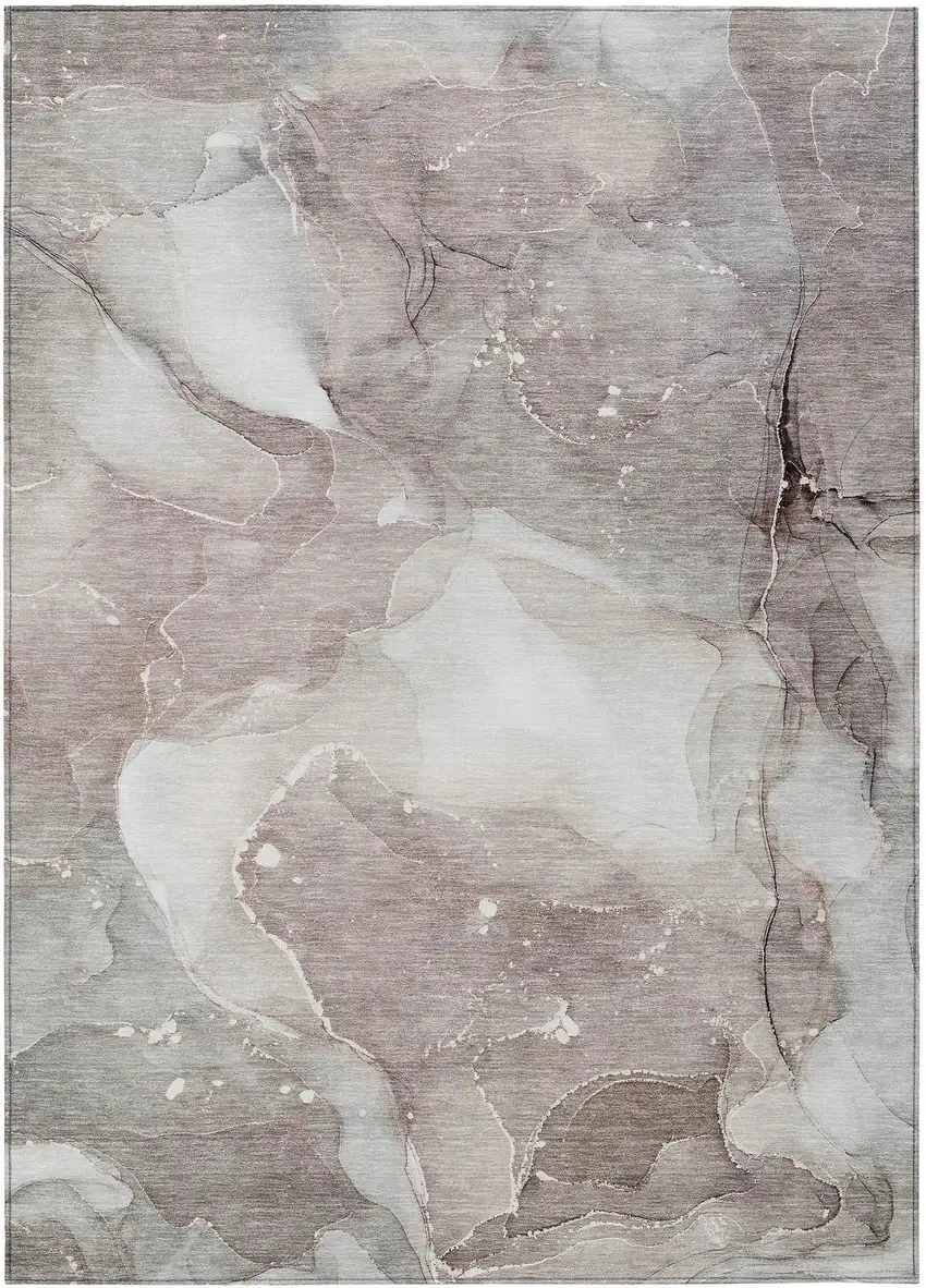 Taupe Abstract Washable Non Skid Indoor Outdoor Area Rug Photo 2