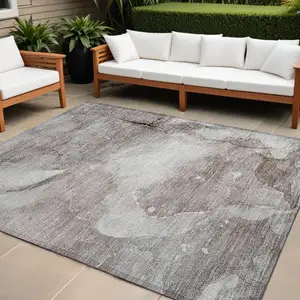Photo of Taupe Abstract Washable Non Skid Indoor Outdoor Area Rug