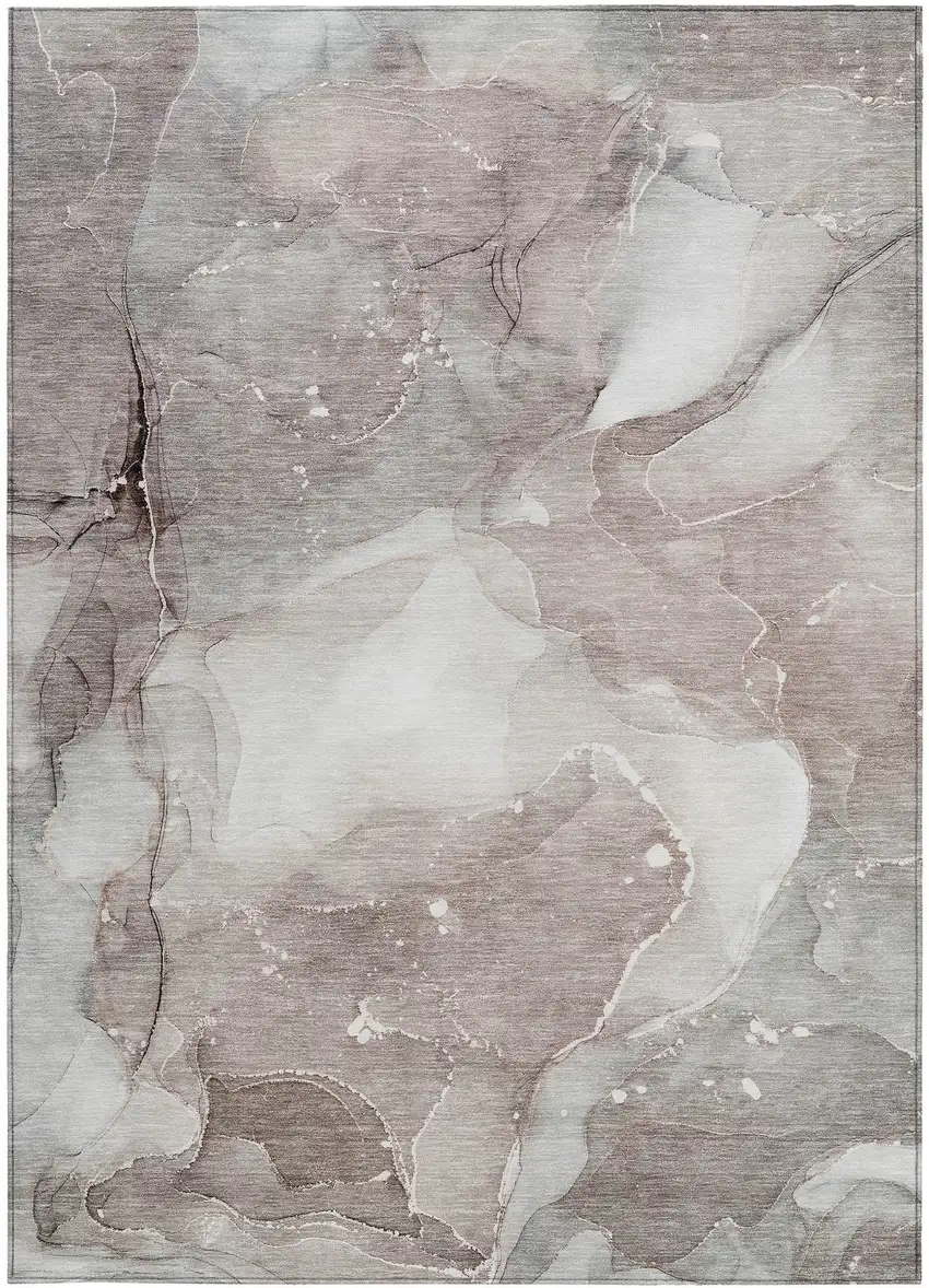 Taupe Abstract Washable Indoor Outdoor Area Rug Photo 2