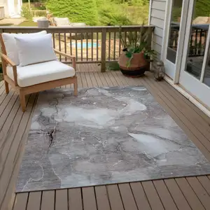 Photo of Taupe Abstract Washable Non Skid Indoor Outdoor Area Rug