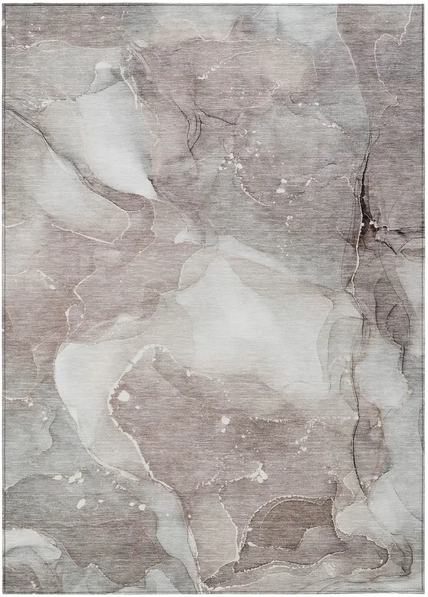 Taupe Abstract Washable Indoor Outdoor Area Rug Photo 2