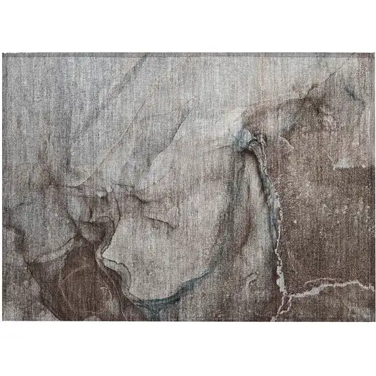 Taupe Abstract Washable Non Skid Indoor Outdoor Area Rug Photo 2