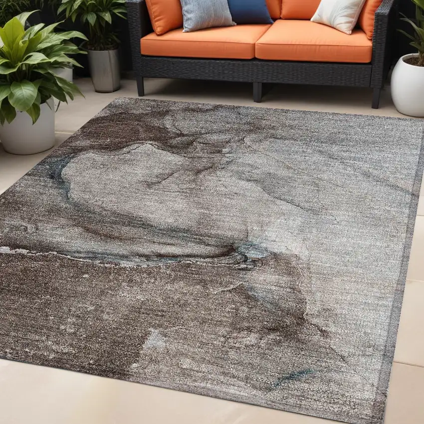 Taupe Abstract Washable Non Skid Indoor Outdoor Area Rug Photo 1