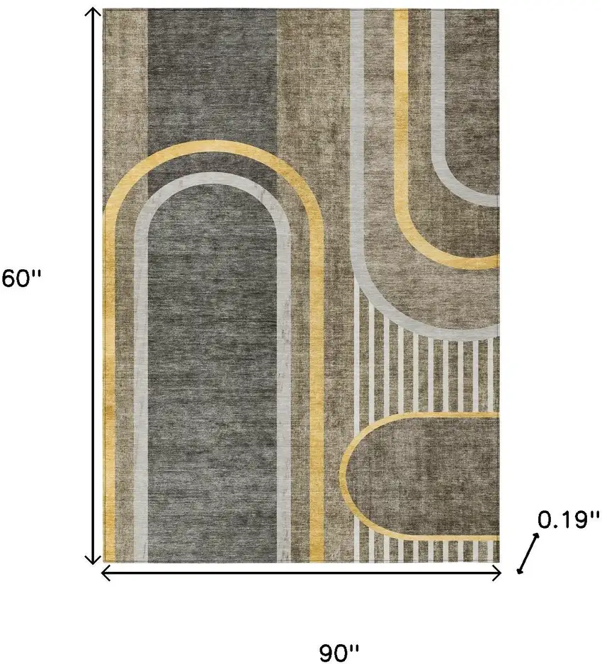 Gray Green and Gold Abstract Washable Non Skid Indoor Outdoor Area Rug Photo 3