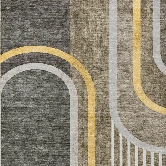 Gray Green and Gold Abstract Washable Non Skid Indoor Outdoor Area Rug Photo 4