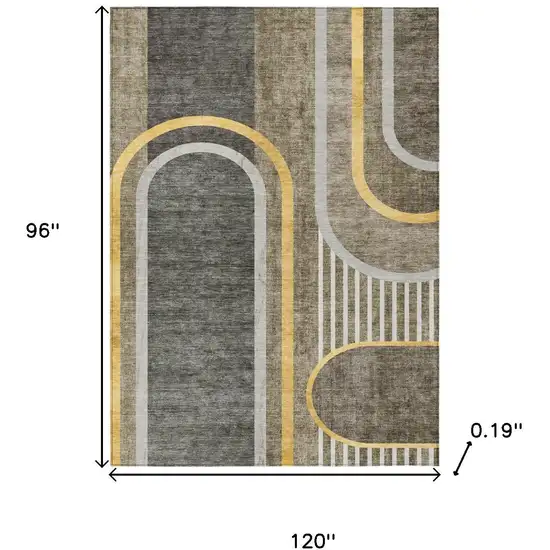 Gray Green and Gold Abstract Washable Non Skid Indoor Outdoor Area Rug Photo 3