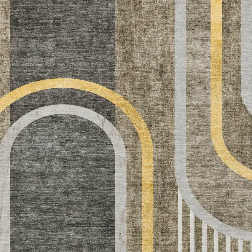 Gray Green and Gold Abstract Washable Non Skid Indoor Outdoor Area Rug Photo 4