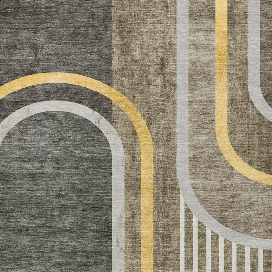 Gray Green and Gold Abstract Washable Non Skid Indoor Outdoor Area Rug Photo 4