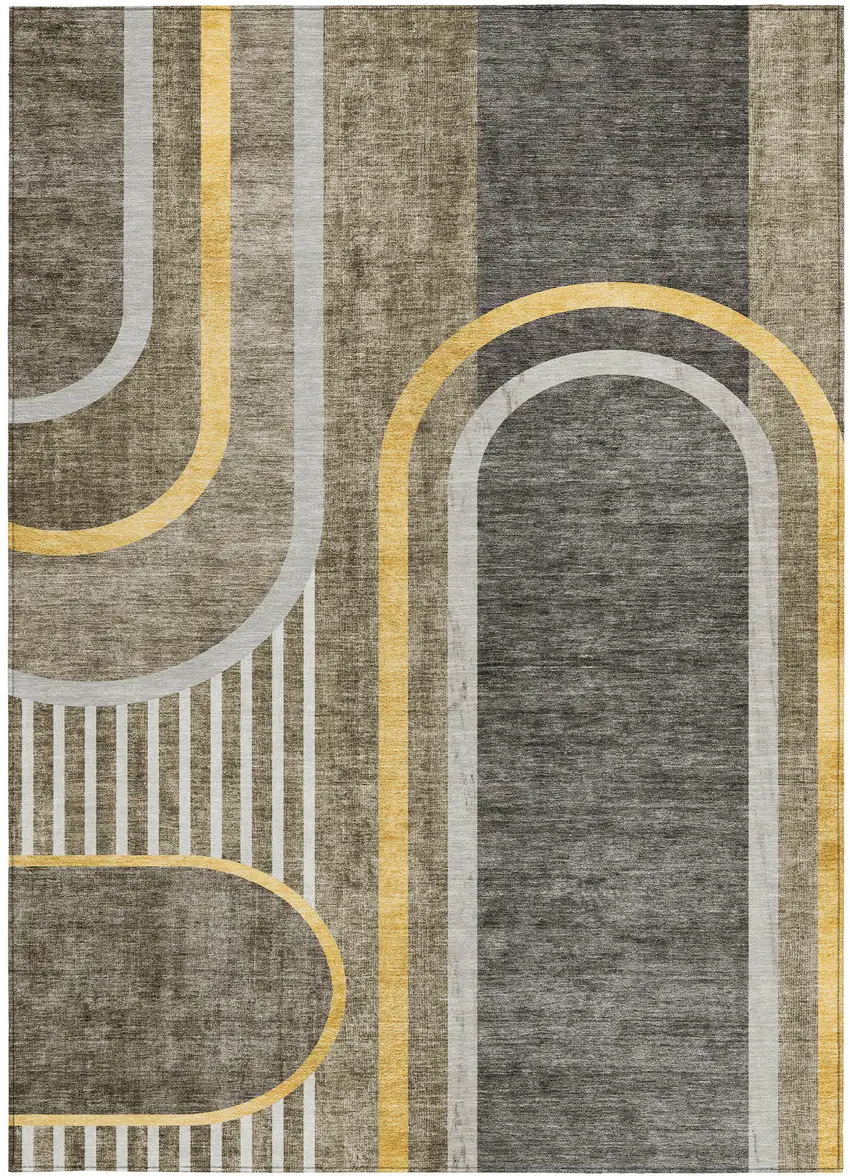Taupe Abstract Washable Non Skid Indoor Outdoor Area Rug Photo 4