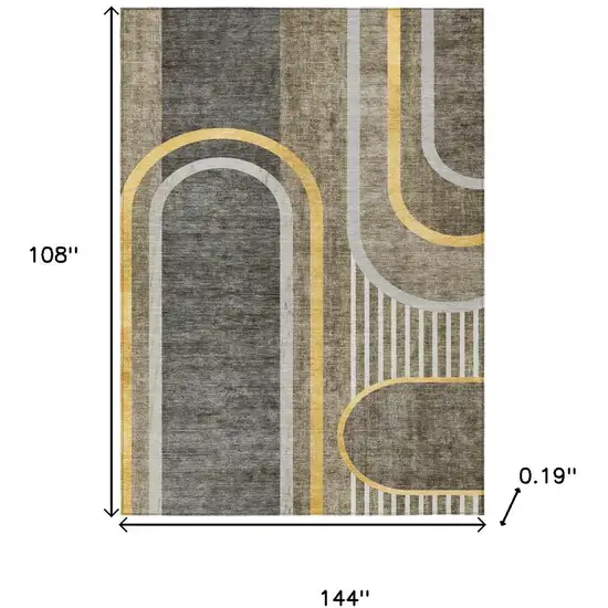 Gray Green and Gold Abstract Washable Non Skid Indoor Outdoor Area Rug Photo 3