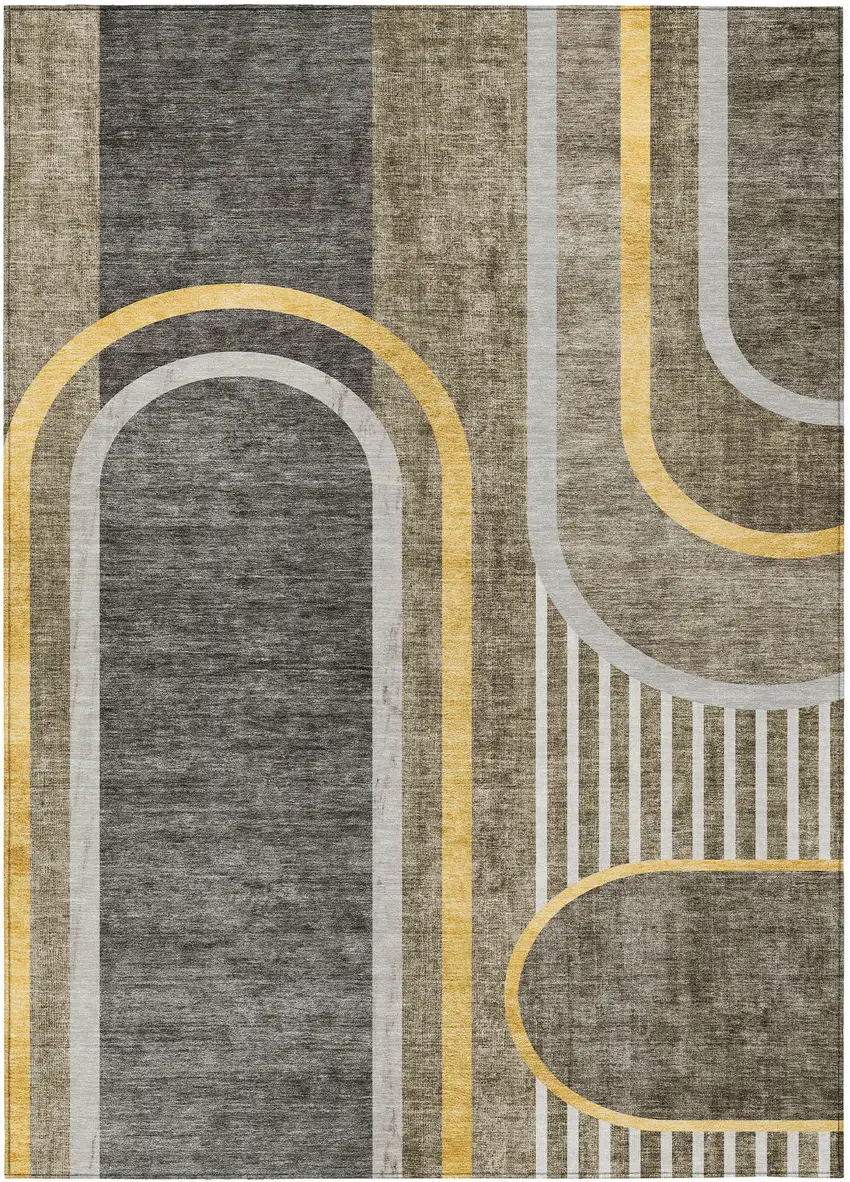 Taupe Abstract Washable Non Skid Indoor Outdoor Area Rug Photo 1