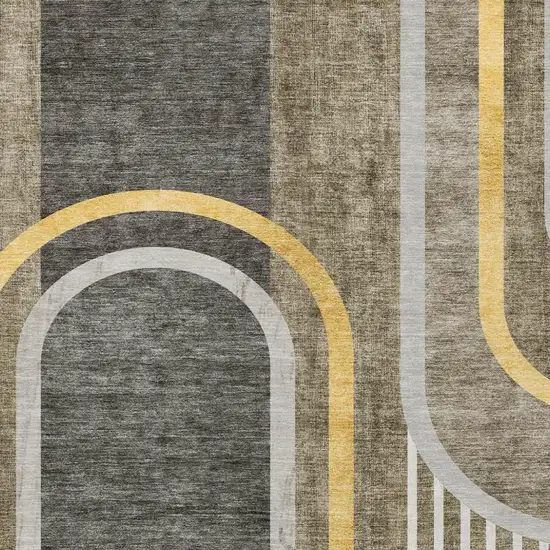 Gray Green and Gold Abstract Washable Non Skid Indoor Outdoor Area Rug Photo 5