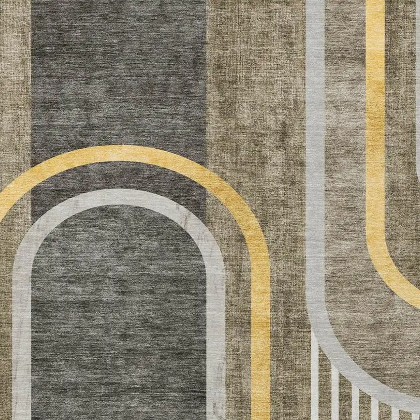 Gray Green and Gold Abstract Washable Non Skid Indoor Outdoor Area Rug Photo 5