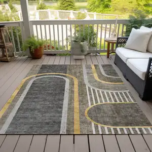 Photo of Taupe Abstract Washable Non Skid Indoor Outdoor Area Rug