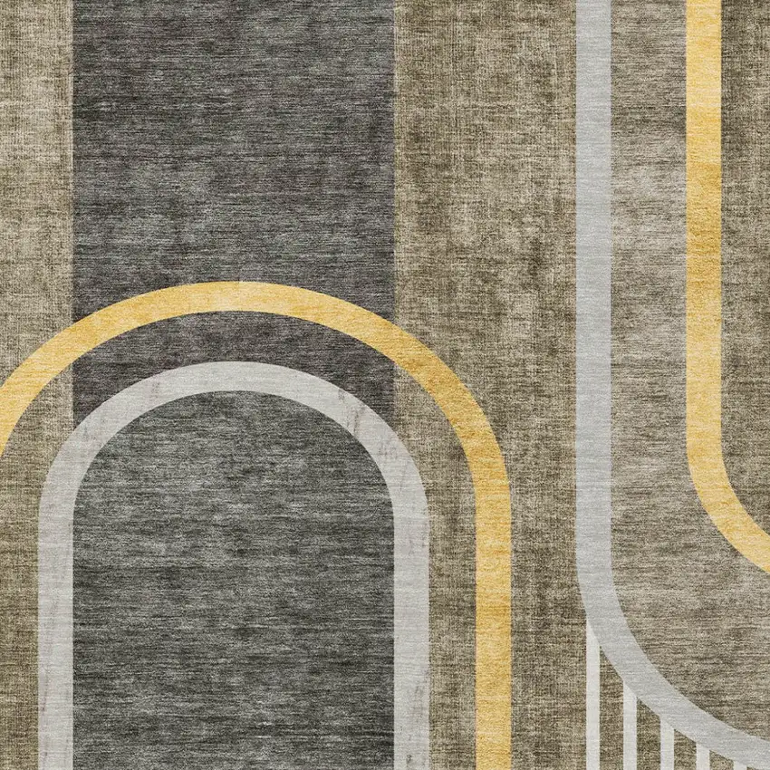 Gray Green and Gold Abstract Washable Non Skid Indoor Outdoor Area Rug Photo 5