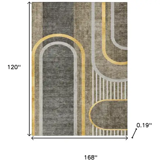 Gray Green and Gold Abstract Washable Non Skid Indoor Outdoor Area Rug Photo 3