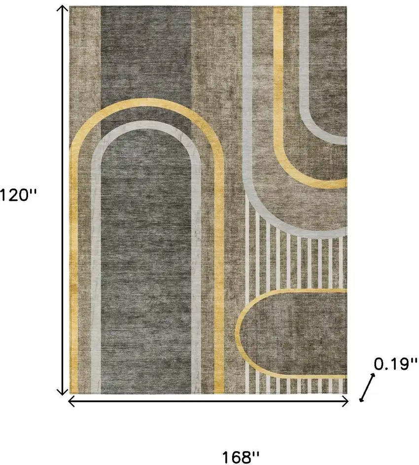 Gray Green and Gold Abstract Washable Non Skid Indoor Outdoor Area Rug Photo 3