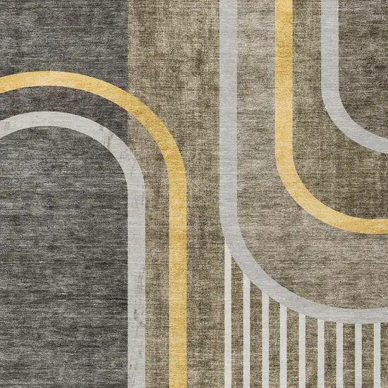 Gray Green and Gold Abstract Washable Non Skid Indoor Outdoor Area Rug Photo 4