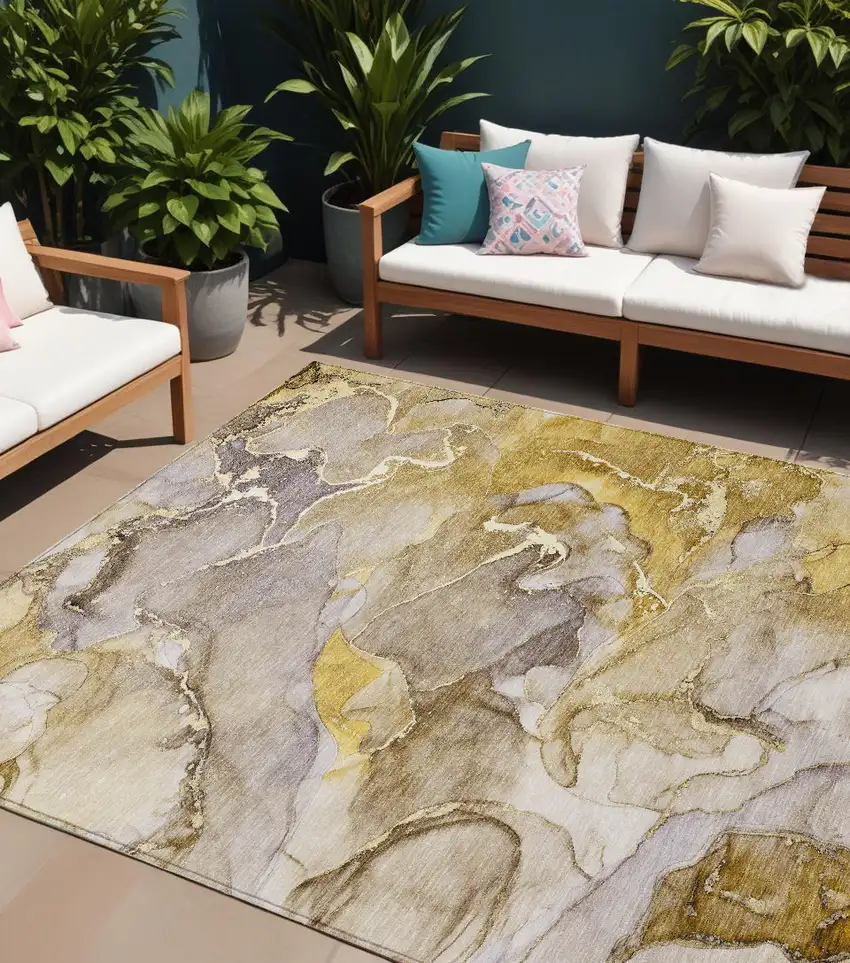 Taupe Abstract Washable Non Skid Indoor Outdoor Area Rug Photo 1