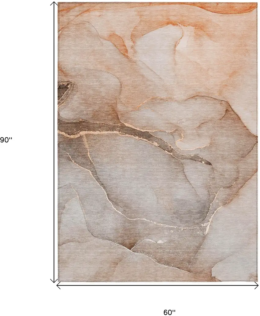 Taupe Abstract Washable Non Skid Indoor Outdoor Area Rug Photo 3