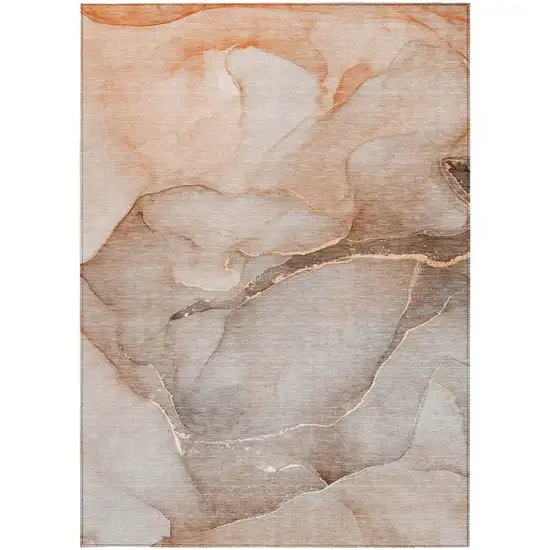 Taupe Abstract Washable Non Skid Indoor Outdoor Area Rug Photo 3