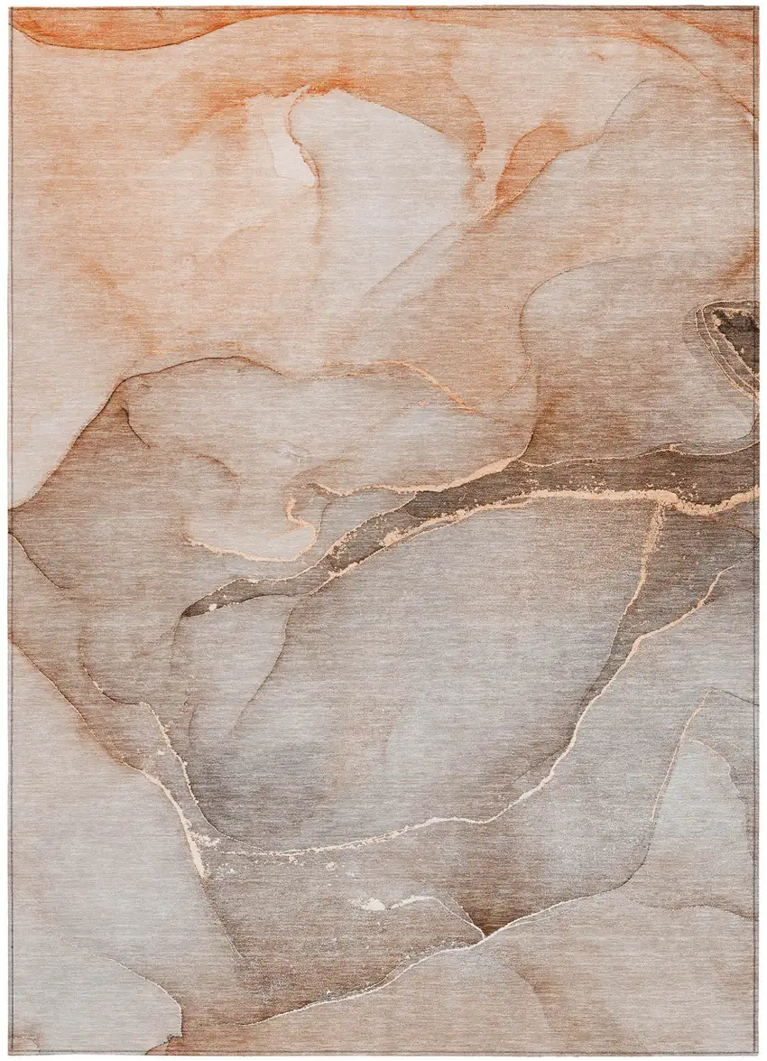 Taupe Abstract Washable Non Skid Indoor Outdoor Area Rug Photo 3